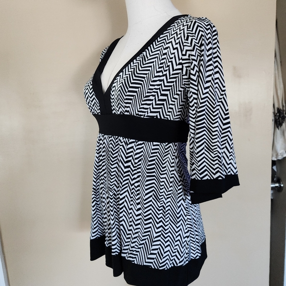 Black/White Chevron Babydoll Top, Women's S - Picture 3 of 9